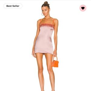 Pink beaded mini dress with orange feather detail, size small, damage in photos